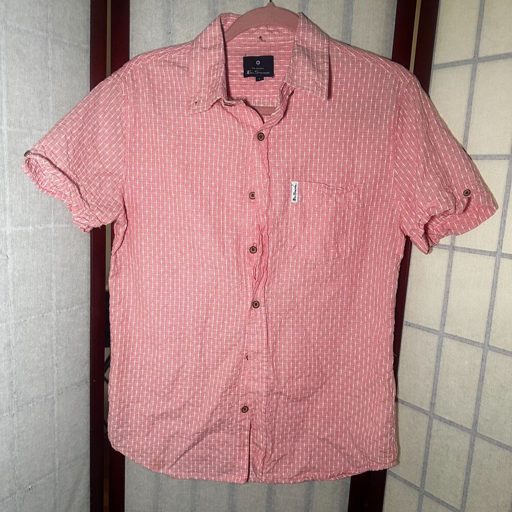 Ben Sherman Men's Pink Short Sleeve Button Front Shirt Size Small
